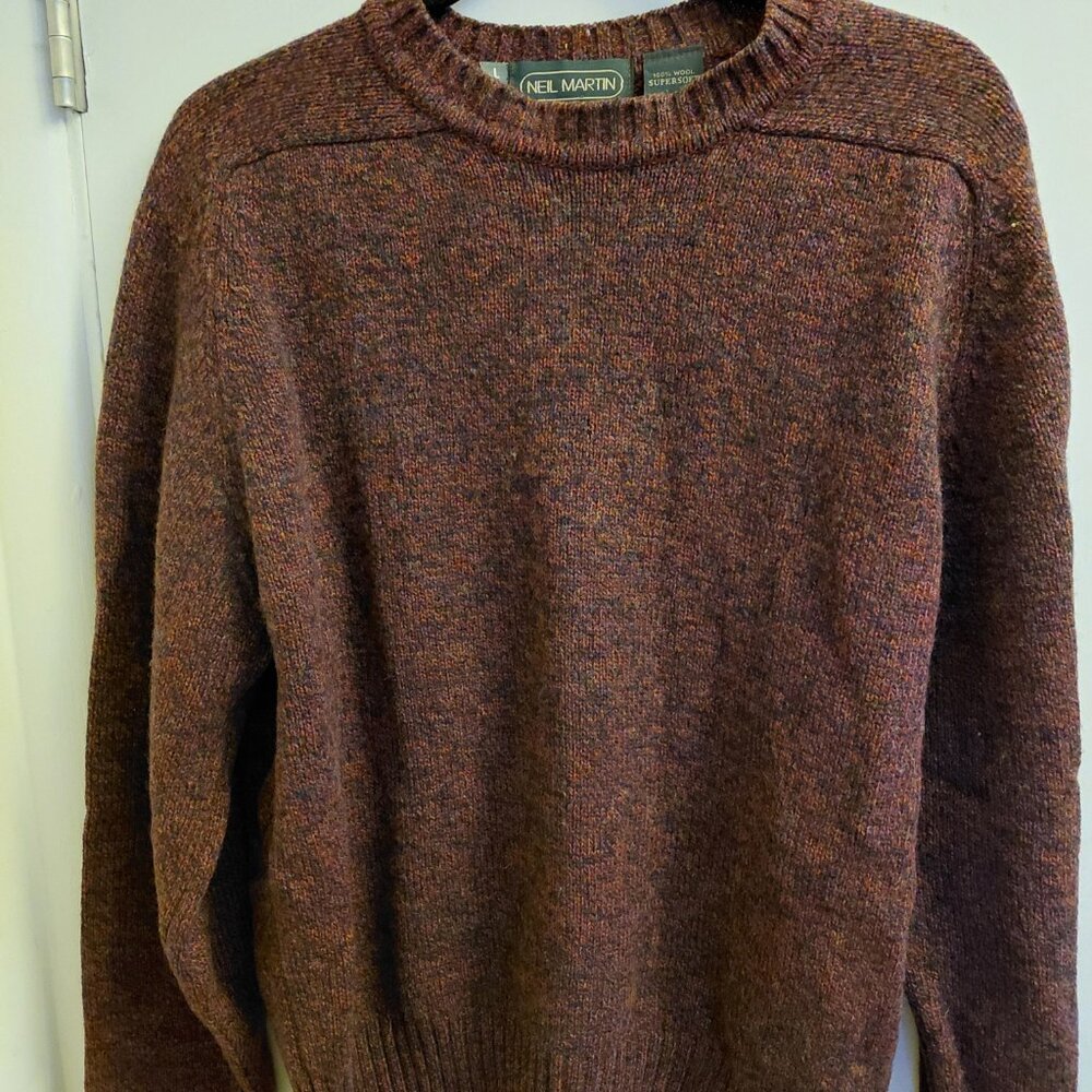 Vintage Neil Martin Wool Knit Sweater — Men’s Large — Maroon & Purple & Textured